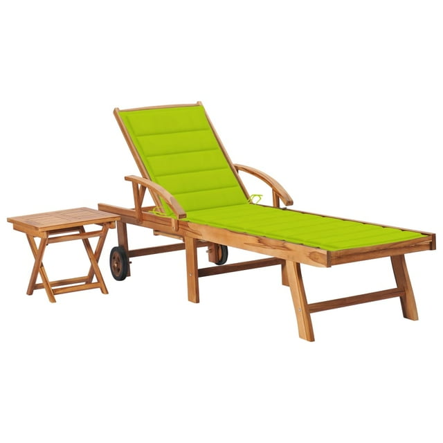vidaXL Chaise Longue avec Table et Coussin en Bois de Teck Massif