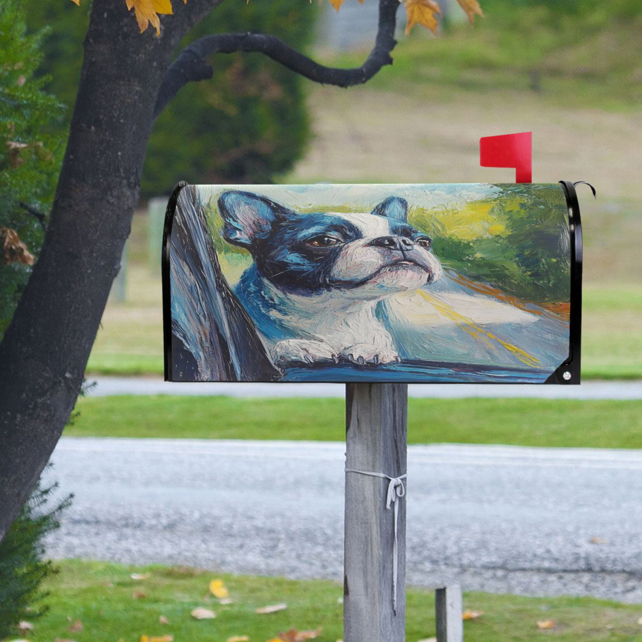 WOBOGO Lovely Boston Terrier Mailbox Cover Magnetic for Garden Yard Home Decor Standard Size 25.4×20.78in