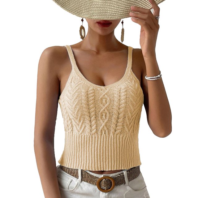 Débardeur Tricoté Femme Élégant Ajusté Camisole Sans Manches