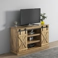 thumbnail image 5 of Farmhouse TV Stand, Sliding Barn Door TV Stand, Wooden Storage TV Stand for TV up to 65 Inches, Storage Cabinet Table with Adjustable Shelves, Wood Entertainment Center, Rustic Style, Oak, 5 of 7