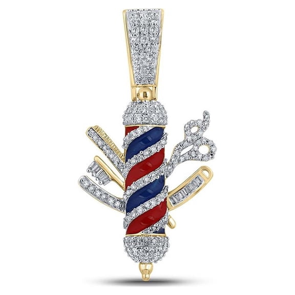 10kt Yellow Gold Mens Baguette Diamond Barber Pole Charm Pendant 7/8 Cttw