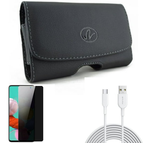 Privacy Screen Protector & Case Belt Clip & 6ft USB-C Cable for Samsung Galaxy S20 Fan Edition - Tempered Glass Anti-Spy   Leather Swivel   Type-C Fast Charger Combo