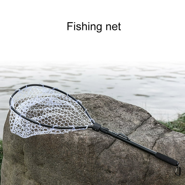 Fishing Net Fish Landing Net Foldable Collapsible Pole Handle Durable  Rubber Material Mesh Fish Net