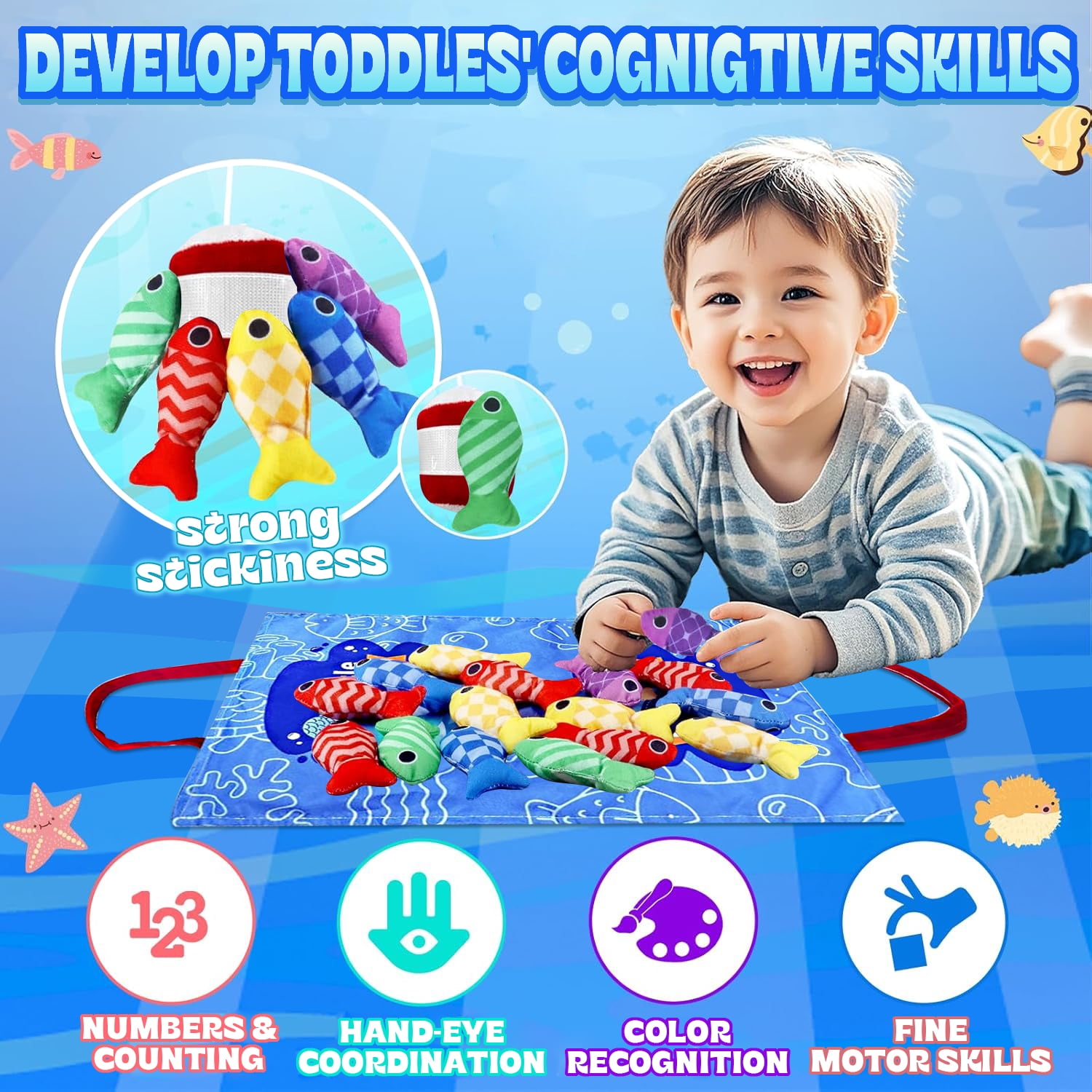 Montessori Toys for Boy Girl, Cloth Fishing Game for Toddlers, Learning Toys, Baby Toys