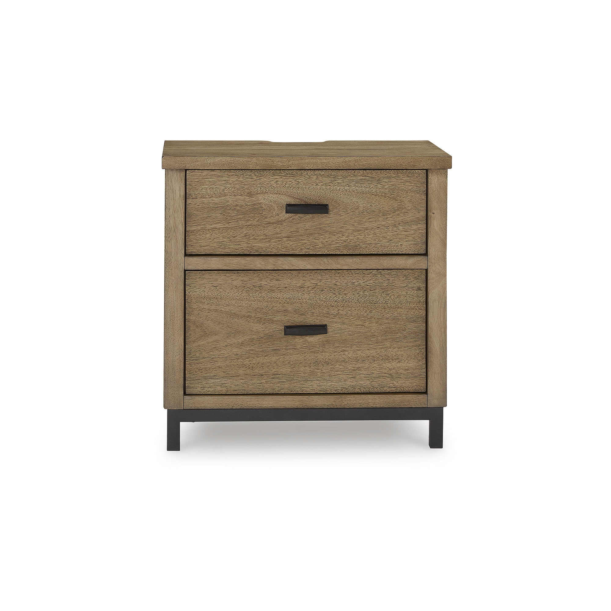 Signature Design by Ashley Tomtyn Modern Nightstand with USB Charging - 2 Drawers with Metal Legs - Light Brown