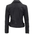 thumbnail image 2 of Womens Genuine Black Lambskin Collared Leather Jacket Motorcycle Biker Leather Jacket W502, 2 of 3