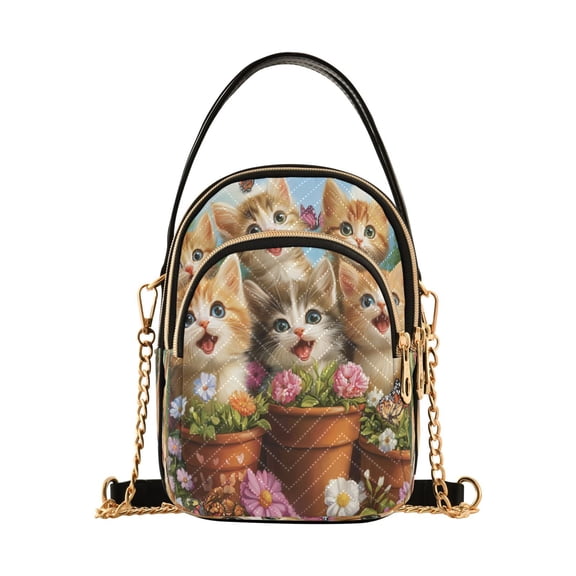 YAZAOO Cross Body Fashion Shoulder Waist Purse Bags Kittens in Flower Garden Pocket Handbags
