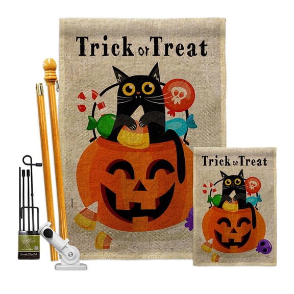 Breeze Decor FK120267-DB Silly Halloween Kitty Falltime 28 x 40 in. Double-Sided Decorative Horizontal House Flags Kit for Decoration Banner Garden Yard Gift
