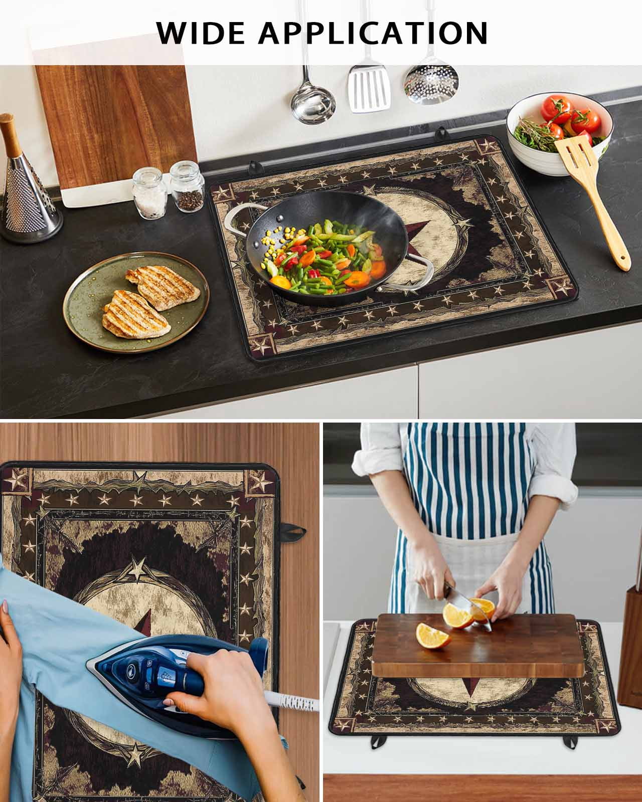 nqOlkjepod Large Induction Cooktop Protector Mat 36"x21", Western Stars Brown Stove Top Covers for Electric Stove, Farmhouse Country Vintage Wood Grain Stove Burner Cover Mats, Glass Top Stove Cover