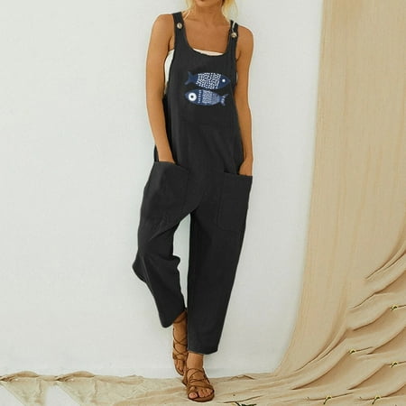 

TOWED22 Womens One Piece Jumpsuit Women s Plus Size Sleeveless Floral Print Halter Jumpsuit V Neck Backless Shirred Waist Short Romper Black S