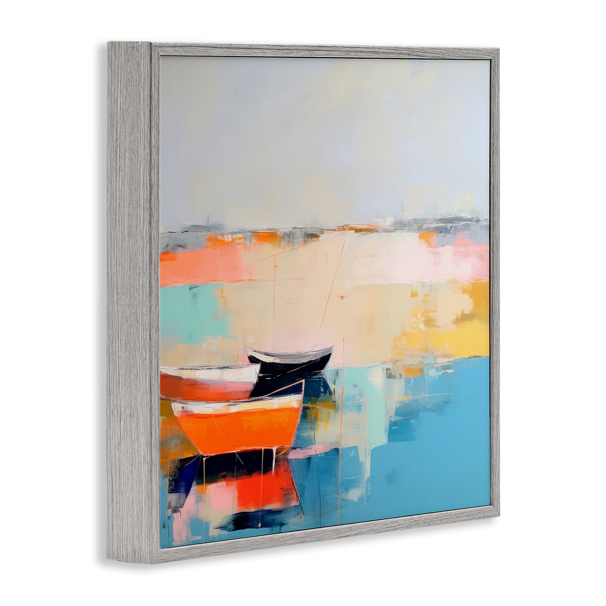 Stupell Industries Vivid Boat Abstraction Transportation Painting Gray Framed Art Print Wall Art, 12 x 12