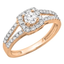 0.75 Carat (ctw) 18K Rose Gold Round Cut White Diamond Ladies Bridal Split Shank Halo Style Engagement Ring 3/4 CT