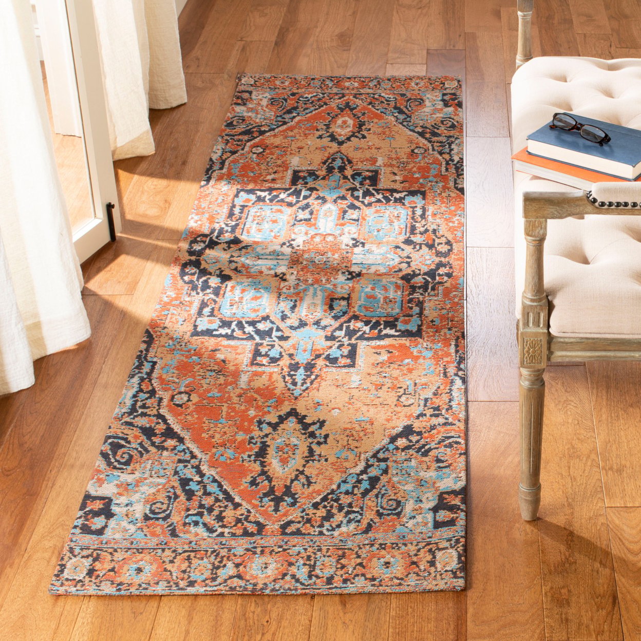 SAFAVIEH Classic Vintage Atanas Global Polyester Runner Rug, Orange/Navy, 2'3" x 6'