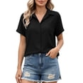 thumbnail image 6 of ZunFeo Womens Black Short Sleeve Button Down Shirt, Relaxed Fit Wrinkle Resistant Silky Touch Blouse for Office Casual or Everyday Wear,Size XL, 6 of 9