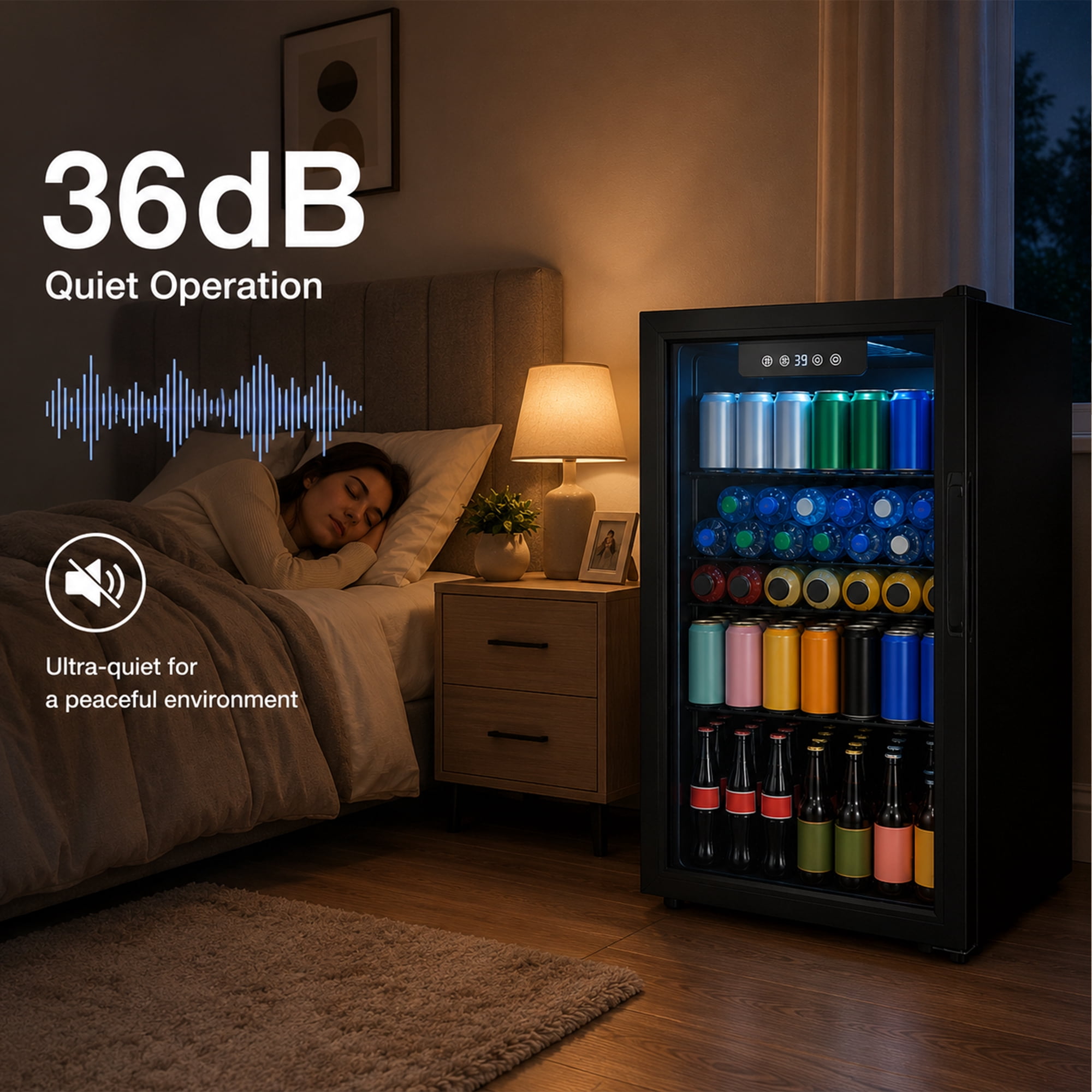 Dawmilon 3.3 Cu Ft Beverage Refrigerator, 126 Can Mini Fridge with Glass Door, Digital Temperature Control, Quiet Beverage Cooler Fridge for Beer Soda Wine, Air Cooling for Home Office Bar