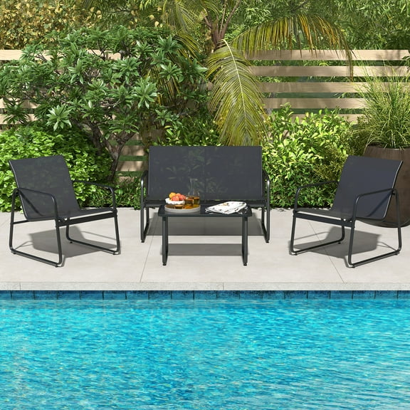 Costway 4-Pirce Tempered Metal Outdoor Patio Furniture Set, Black