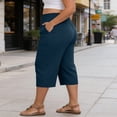 thumbnail image 3 of Diufon Womens Plus Size Capri Pants Summer Elastic High Waist Comfy Capris with Pockets Vacation Beach Trousers, 3 of 9