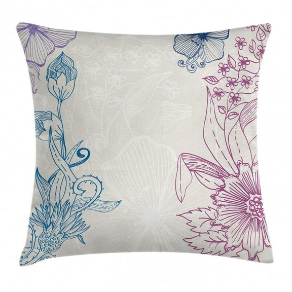 Floral Throw Pillow Cushion Cover, Flower Field Beauty Blooms in Spring Petals Artsy Graphic, Decorative Square Accent Pillow Case, 16 X 16 Inches, Teal Lilac Dried Rose, by Ambesonne