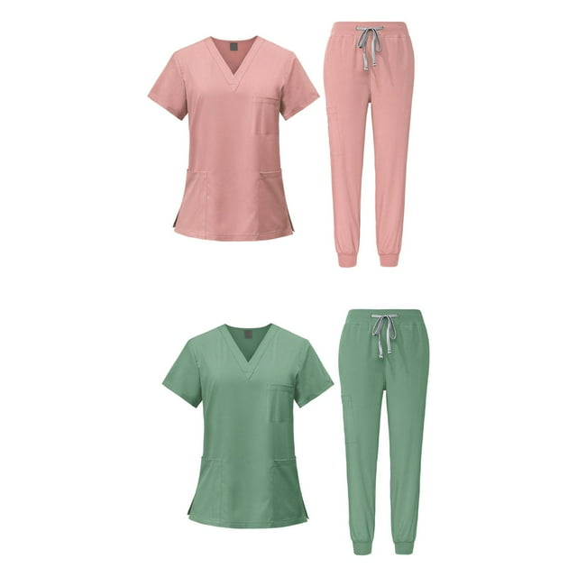 1 conjunto de uniforme médico para mujer (camiseta y pantalón), cuello en V, cómodo y con bolsillos, ropa de trabajo para enfermeras.