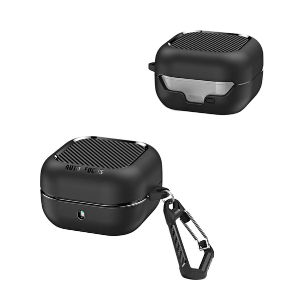 Dteck for Samsung Galaxy Buds 4 / 4 Pro Case, Shockproof Carbon Fiber Texture with Keychain Rugged Full Body Protective Cover for Women Men, Black