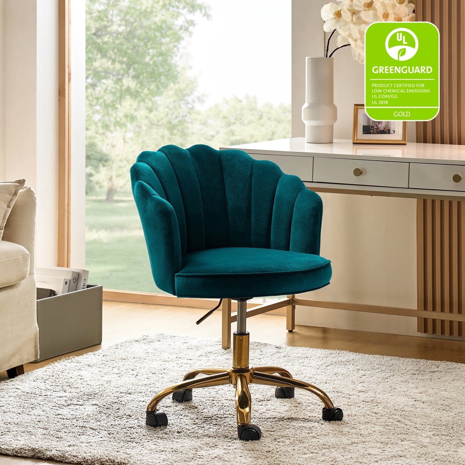Makeup Vanity Chair Velvet Upholstered Office Task Desk Chairs Swivel Adjustable Teal