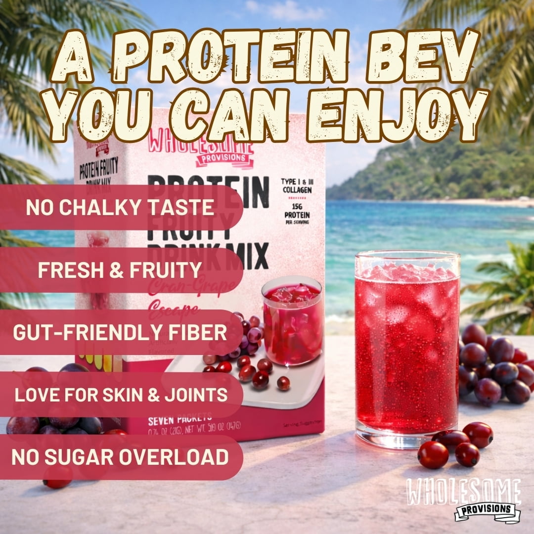 Protein Fruit Drink Mix, 15g Protein, Low Sugar, Collagen + Prebiotics, No Artificial Colors or Dyes, Refreshing by Wholesome Provisions(Pack of 3, Cranberry Grape)