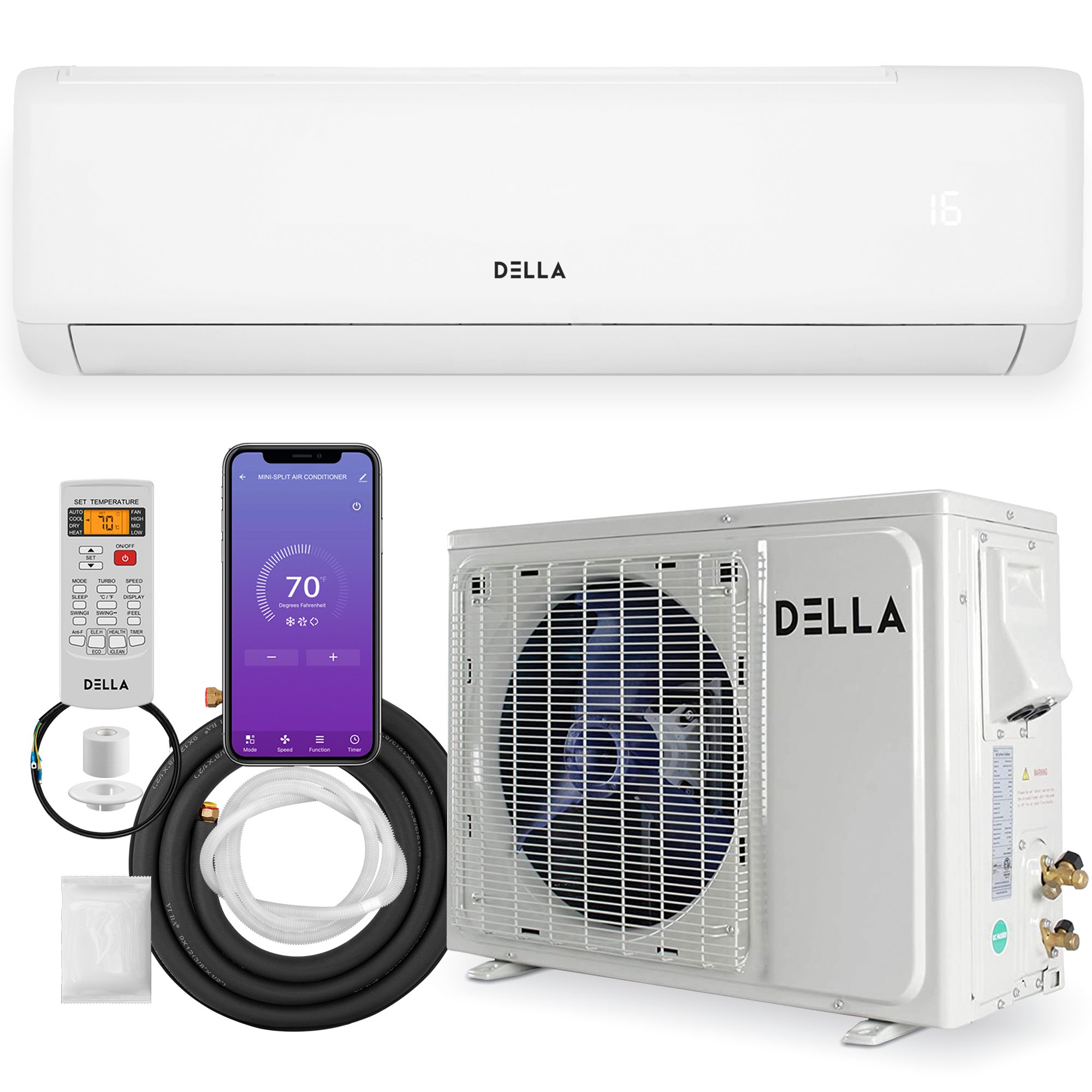 DELLA 12000 BTU Wifi Enabled 21 SEER Cools Up to 550 Sq.Ft 208-230V Energy  Efficient Mini Split Air Conditioner u0026 Heater Ductless Inverter System,  with 1 Ton Heat Pump (QC Series) - Walmart.com