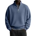thumbnail image 3 of Blekii Men's Fleece Lined Quarter Zip Sweatshirt, Thickened Stand Collar Pullover Top, Solid Color Warm Layer for Winter, Soft Plush Interior, Casual Sporty Design, Ideal for Cold, 3 of 5