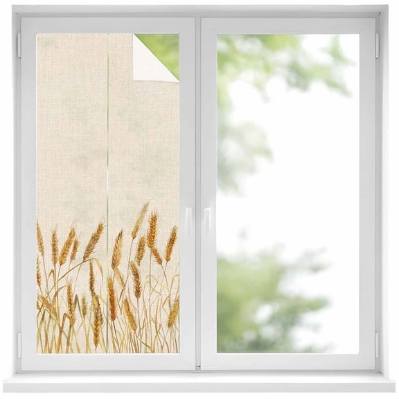 Fall Wheat Window Privacy Film, Autum Botanical Rustic Yellow Orange Static Cling UV Sun Blocking Heat Control Window Tint Day and Night, Non-Adhesive One Way Windows Privacy Cover 19.6''x39.3''