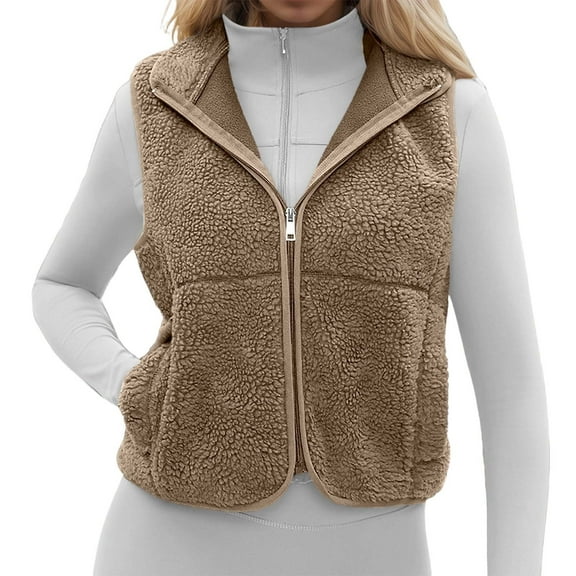 Gaexia Vest for Women Trendy,Women Stand Collar Sports Vest Sleeveless Zippered Outerwear for Autumn Winter Wear