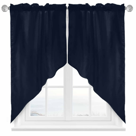 Solid Color Swag Valances for Windows 2 Pack Dark Blue Swag Kitchen Curtains 45 Inches Long Rod Pocket Short Window Treatment for Kitchen Bathroom 36"x45"