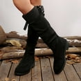thumbnail image 2 of Gyexs Womens Knee High Boots Suede Slouchy Low Heel Comfortable Winter Long Tall Boots Round Toe Pull on Lace up Booties Black & Size 6.5, 2 of 9