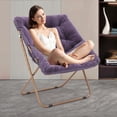 thumbnail image 4 of MoNiBloom Folding Saucer Chair for Adults, Faux Fur Upholstered Metal Frame Foldable Lounge Chair, Comfy Cozy Reading Accent for Bedroom Living Room, Purple, 4 of 9