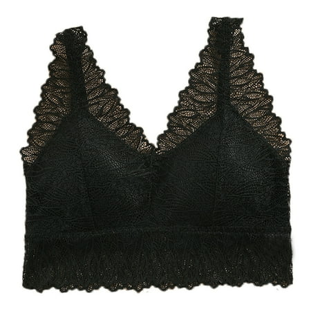 V Neck Cami Bra for Women Girls Lingerie Lace Chest Tube Backless Bra Camisole Base Underwear V-Neck Back-Smoothing Bra Feature Hook and Eye Closure Longline Bra Style Y-111   Black one size