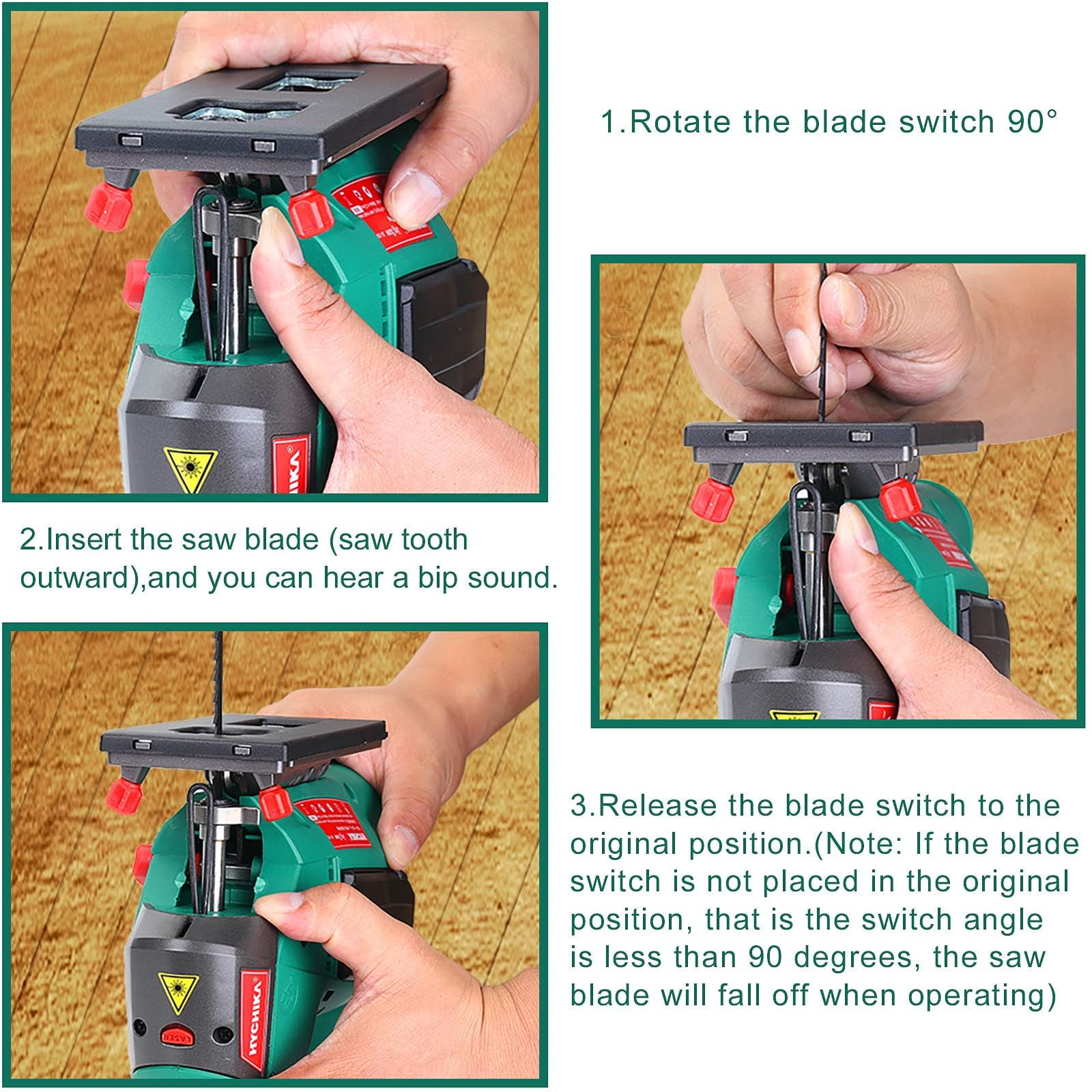 HYCHIKA Jigsaw, 6.7A Jig Saw 800-3000SPM with 6 Variable Speeds, 4 Orbital Sets, Bevel Angle 45°, 6PCS Blades, Pure Copper Motor, Laser Guide, Wood Metal Plastic Cutting