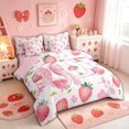thumbnail image 2 of meiyoeat Strawberry Letter C Twin Bedding for Girls, Cute Bowknot Floral Bedding Comforter Set, Pink, Pink Reversible, 7-Piece, 2 of 6