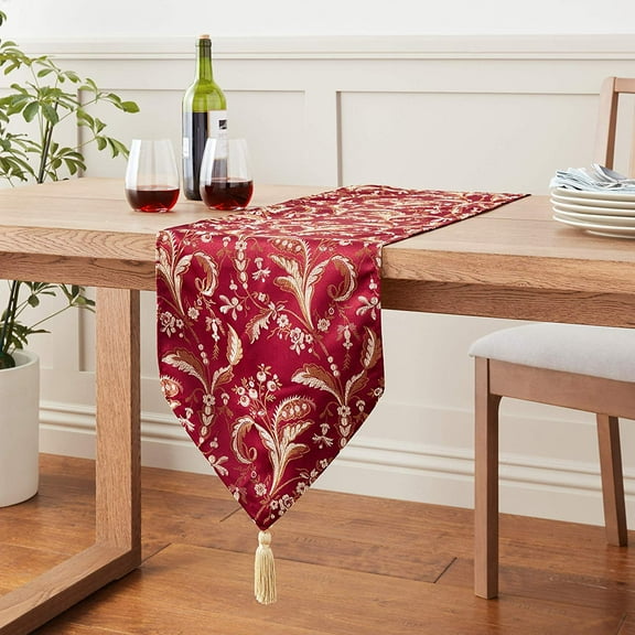 Luxury Damask 13" X 70" Burgundy Table Runner