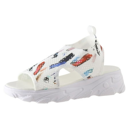 

PMUYBHF Women Sandals Wedge White Summer New Thick Sole Soft Sole Casual Flat Bottom Hollow Out European and American Beach Sandals Fashion Women s Shoes
