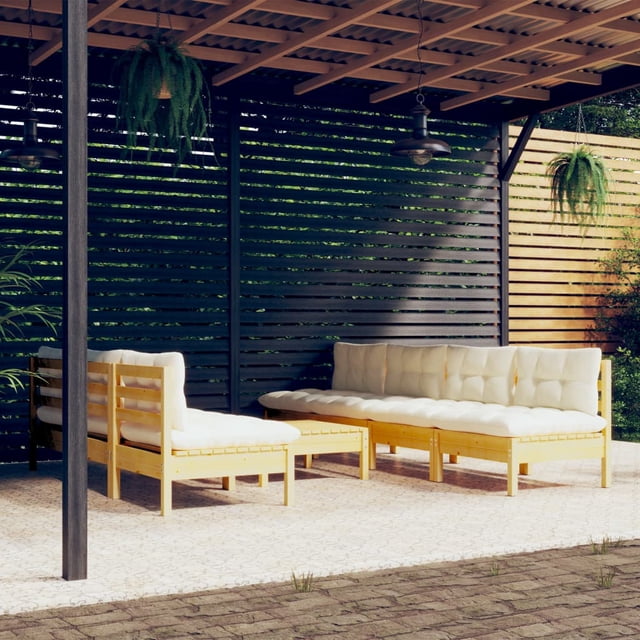 vidaXL 8 Piece Garden Lounge Set with Cream Cushions Pinewood