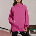 thumbnail image 7 of huaimei Women'S Winter Casual Pullover Sweatshirt Loose Fit with Side Slits, Solid Color Long-Sleeve Stand Collar Tops, 7 of 7