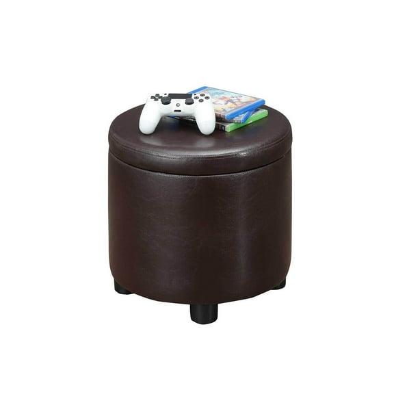 Round Storage Ottoman Accent Footrest - Home Decor, Living Room, Bedroom, Upholstered Ottoman