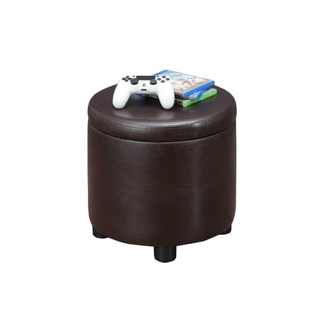 Round Storage Ottoman Accent Footrest - Home Decor Living Room Bedroom Upholstered Ottoman
