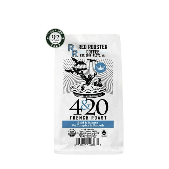 Organic 4&20 French Roast - Roasted by Red Rooster Coffee - Freshly Ground Coffee - 12 Ounce Bag