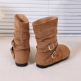 thumbnail image 6 of Mooqilaa Girls Mid Calf Boots, Faux Suede Lightly Fleece‑Lined Non Slip Casual Fall Winter Shoes Brown Size 1 Big Kids, 6 of 7