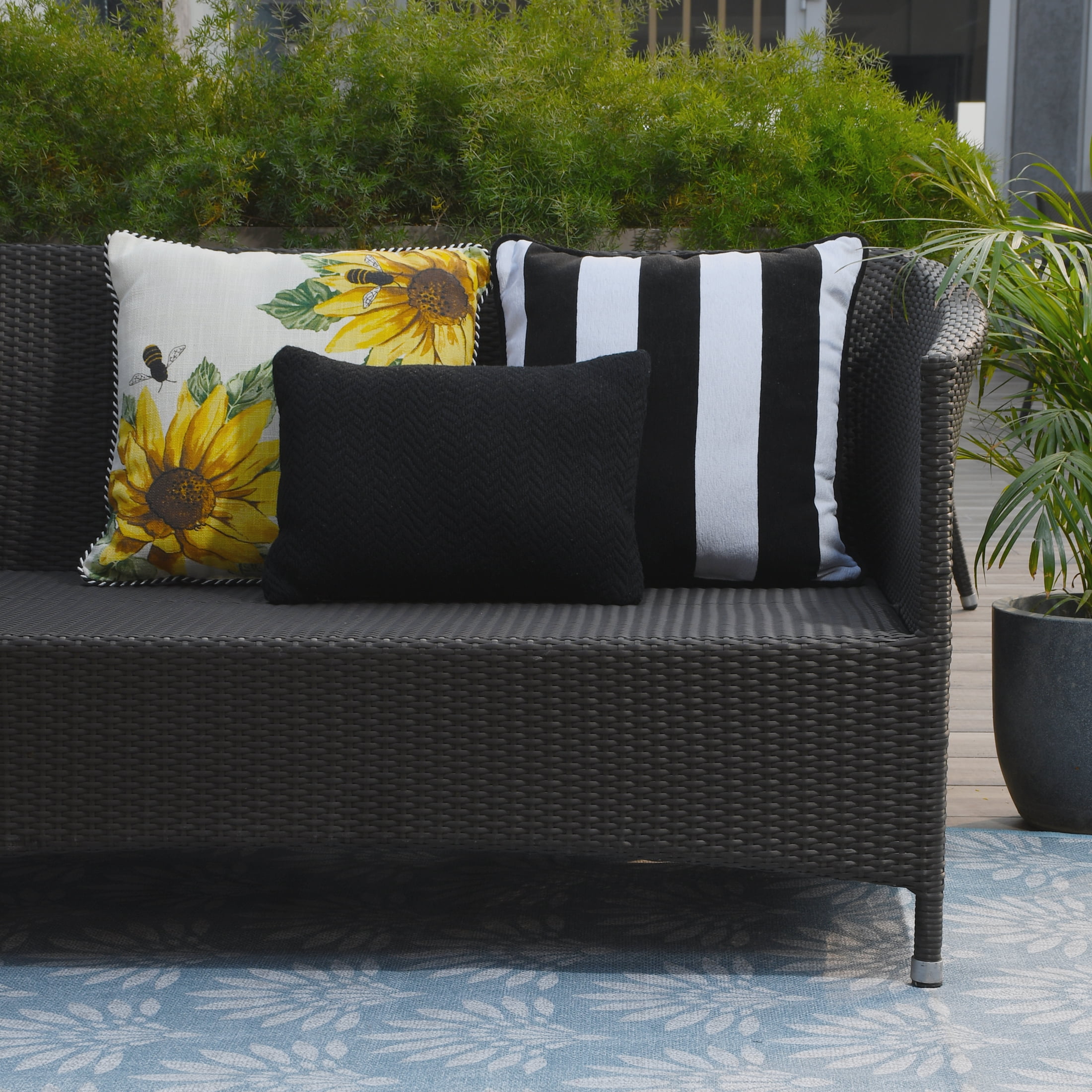 Better Homes & Gardens 18" x 18" Cabana Black & White Outdoor Pillow