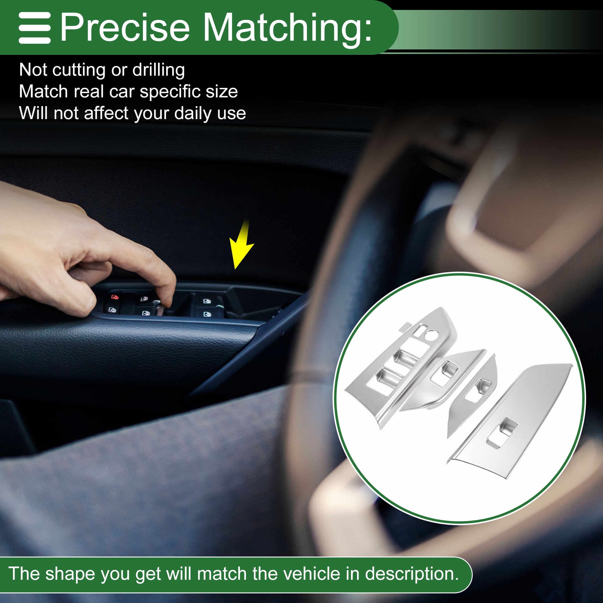 Unique Bargains Window Lift Switch Panel Trim Cover for Toyota Sienna 2021-2025 Front Rear Car Door Window Control Button Interior Accessories Matte Silver Tone