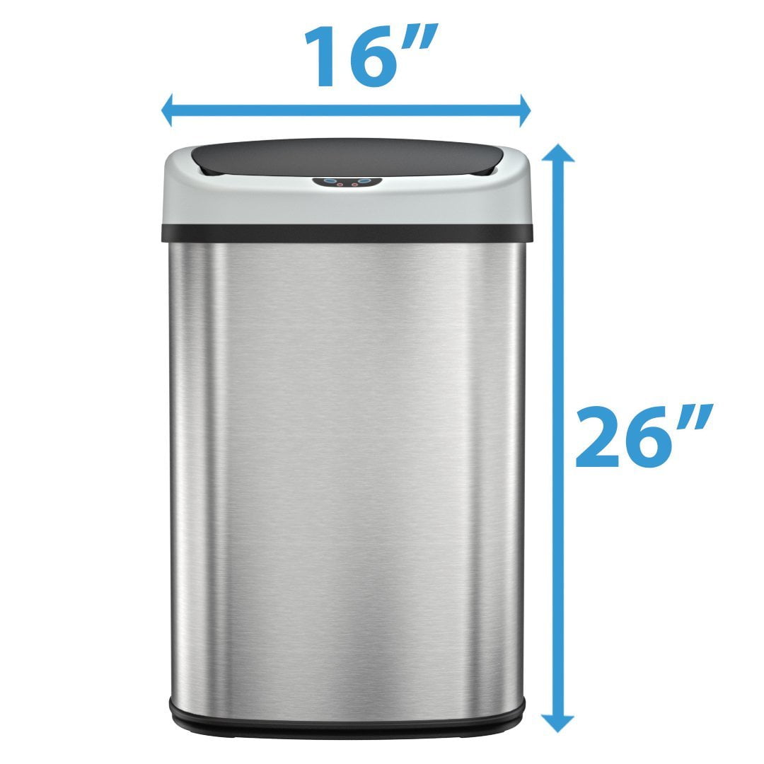 SensorCan Automatic Touchless Sensor Kitchen Trash Can with AC Adapter and Odor Filter Kit - Stainless Steel  13 Gallon / 49 Liter  Oval Shape
