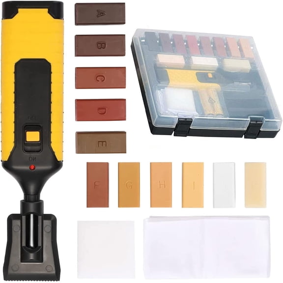 CCNZZITSHT 19Pcs Laminate floor repair kit, Furniture Repair Kit, Wax Heating repair Gun for Wax Laminate vinyl PVC Worktop Flooring repair 11 Colors Wax Blocks Chips Remover, Damaged Laminate Vinyl