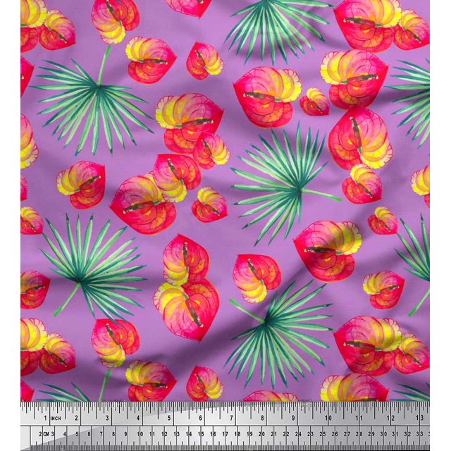 Soimoi Cotton Jersey Fabric Leaves & Laceleaf Floral Print Fabric by The Yard 58 Inch Wide