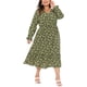 thumbnail image 2 of Vestido de mujer de tallas grandes Agnes Orinda, estampado floral bohemio, cuello en V, manga larga, dobladillo con volantes, vestido largo 1X verde oliva, 2 of 5